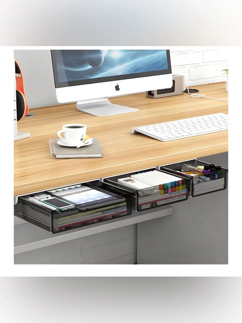 New Under Desk Table Drawer Storage Organizer,3 Pack Large &Medium &Small Slide